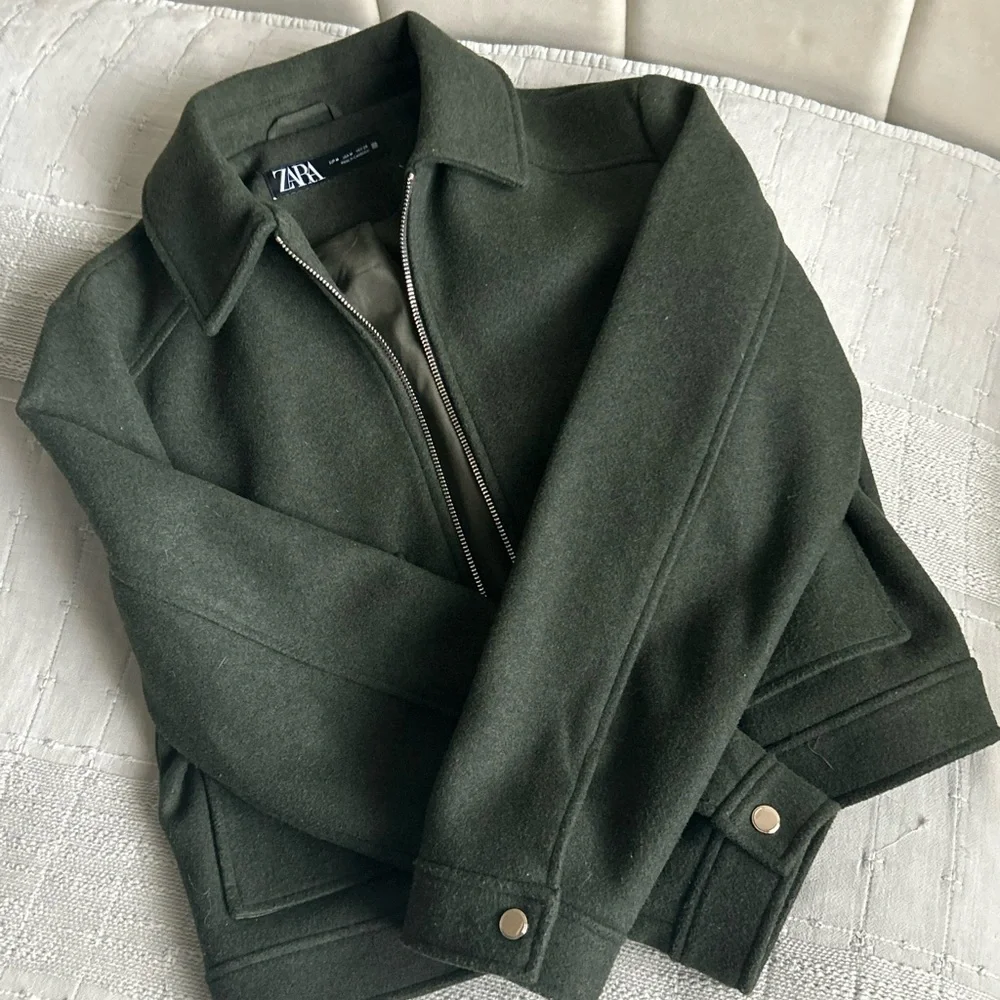 Zara Olive Green Wool Jacket - Picture 2 of 3